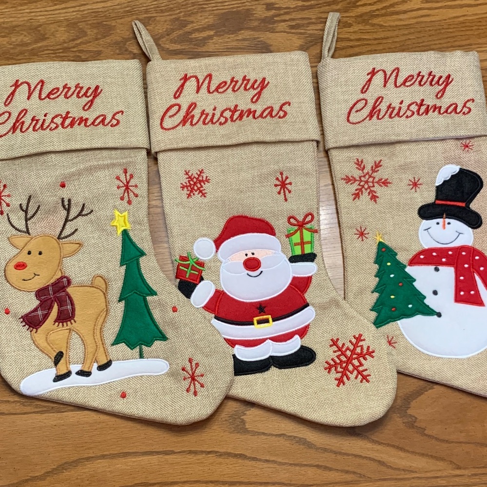 Festive Christmas Stockings 3 Piece Set - Santa, Snowman, and Reindeer